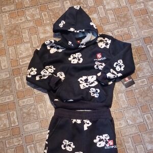South Pole Black Hoodie with White Floral Print - Kids Size 4T